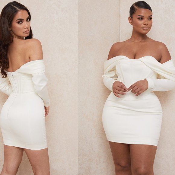 RARE House of CB ‘Arista’ Satin Corset Mini Dress Ivory - Picture 12 of 12